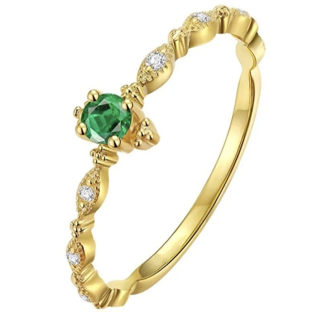Authentic S925 Sterling Silver Green CZ 14k Gold Plated - Image 1