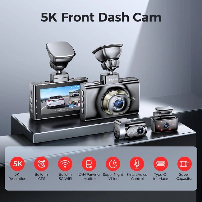 LINGDU Dash Cam LD02 5K Built-in WiFi GPS 64G TF Card 24H Parking Monitor Car Camera 3'' IPS Screen Voice Control Night Vision - Image 1