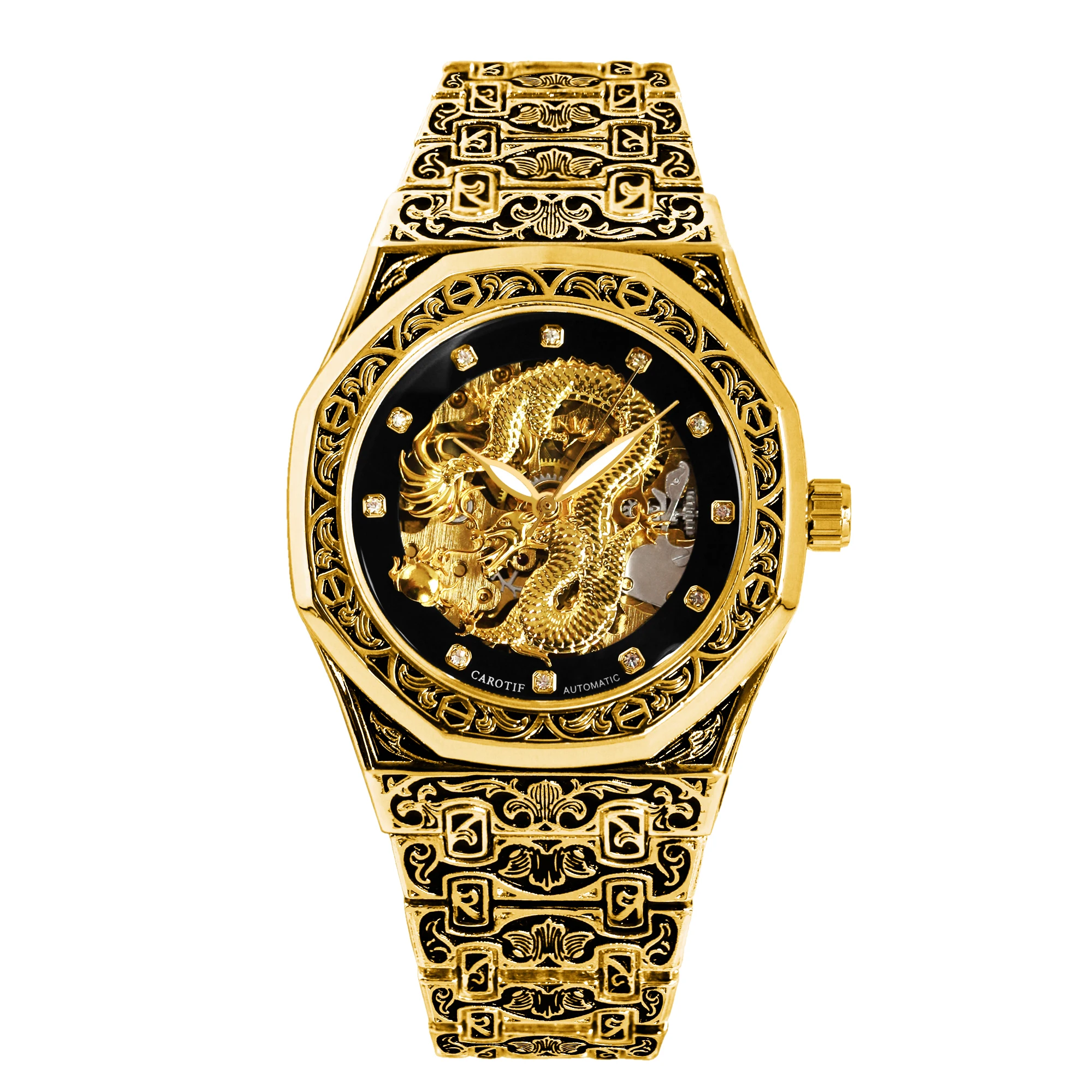 Men's steel strip business style golden dragon dial luminous - Image 1