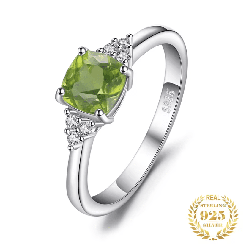 1.1CT Genuine Natural Peridot 925 Sterling Silver Solitaire Ring - Image 1